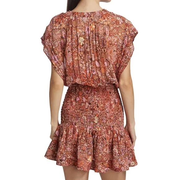NWT A.L.C. Carly Smocked Print Silk Mini Dress in Sorbet Multi Sz. 10 - Picture 15 of 15
